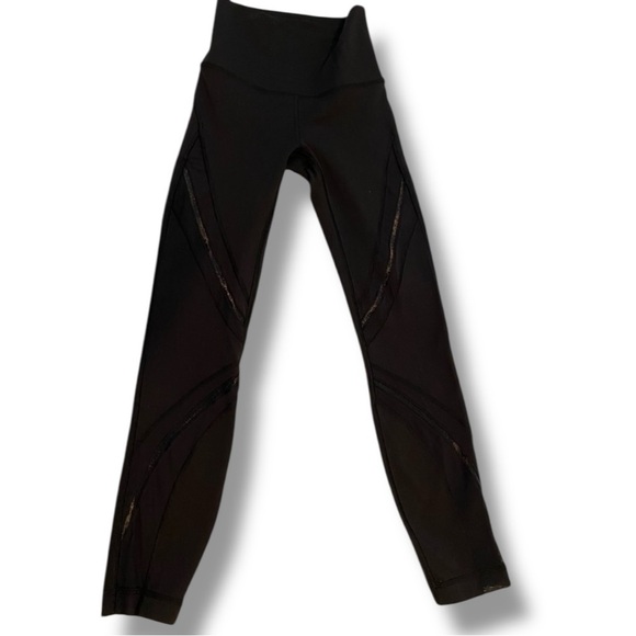 Lululemon High Times Metta Mesh Full On Luxtreme Mesh Cutout Black Leggings Sz 6 - Picture 2 of 3